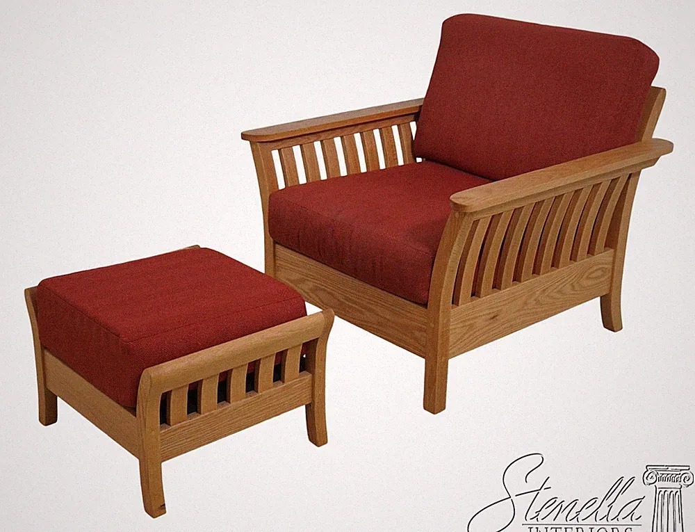 67314: Modern Arts & Crafts Oak Lounge Chair & Footstool
