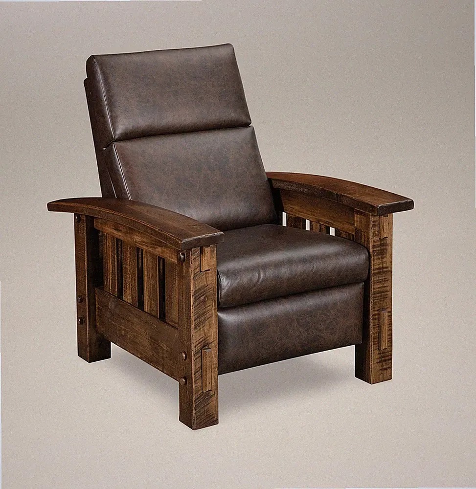 Amish Mission Rustic Recliner Chair Rough Sawn Solid Wood Slat Tenon Leather