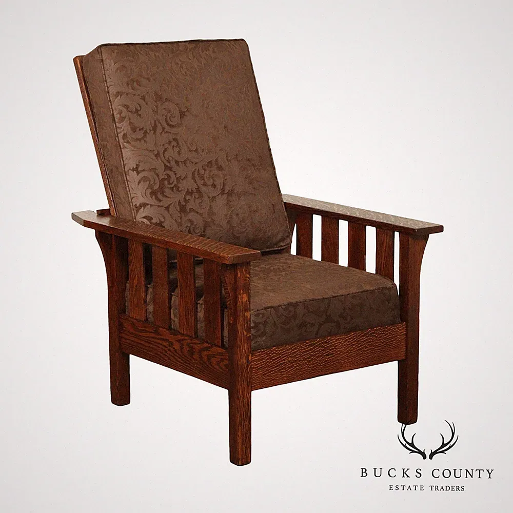 J.M. Young Antique Mission Oak Reclining Morris Chairx