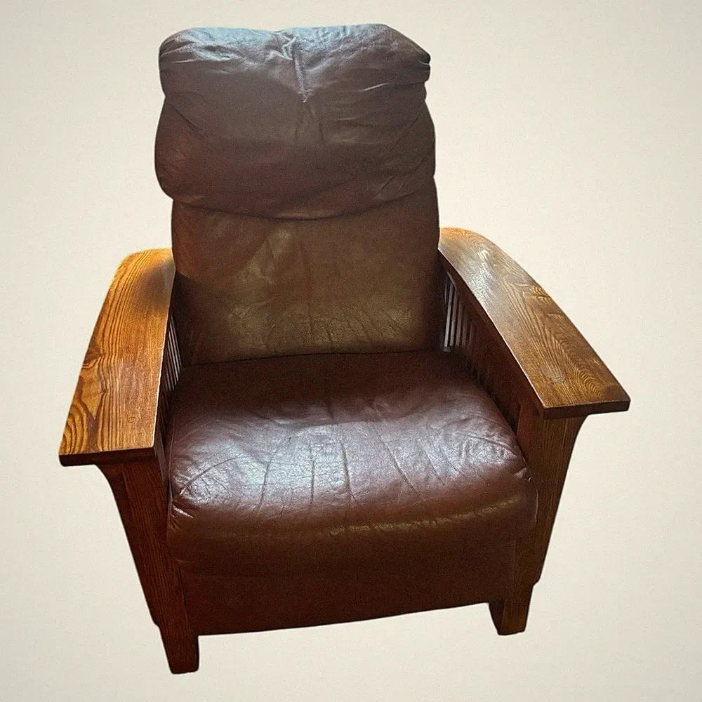 Mission Style BarcaLounger Recliner Chair Genuine Leather Craftsman Solid Wood