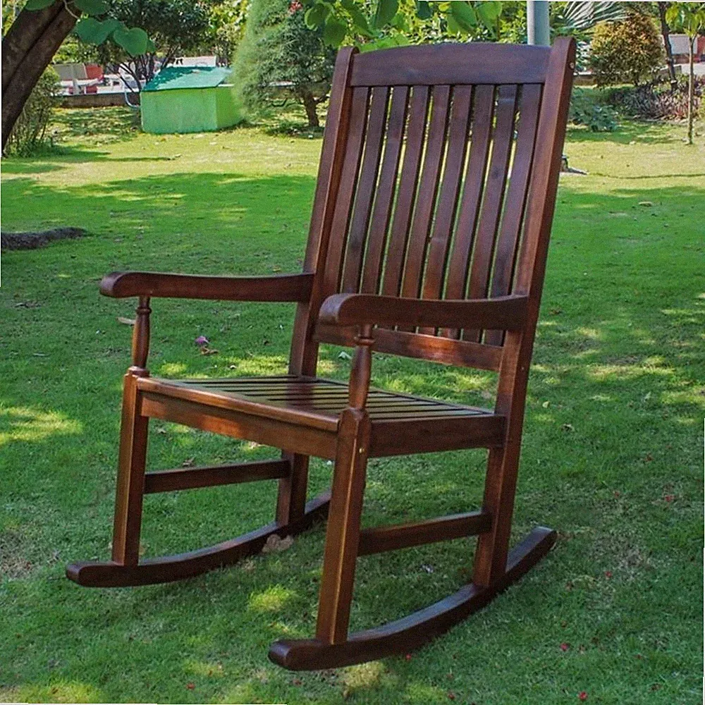 Pemberly Row Acacia Wooden Patio Rocker in Brown